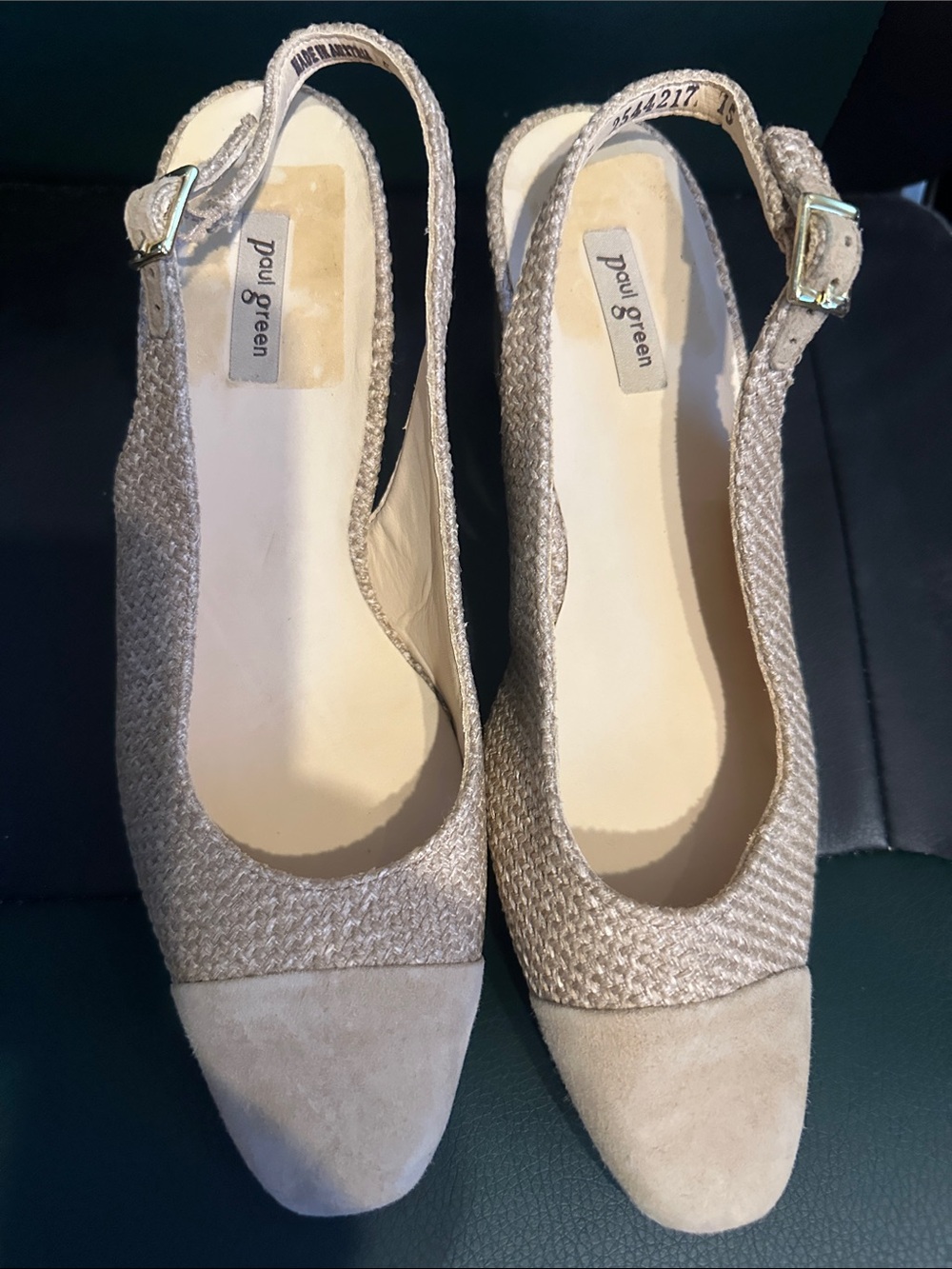 Paul Green Beige Woven Slingback Mules